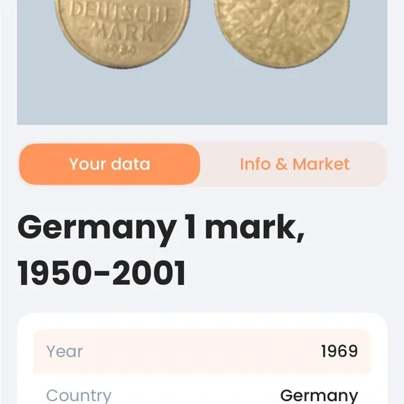 1969 German 1 mark - Picture 2 of 4